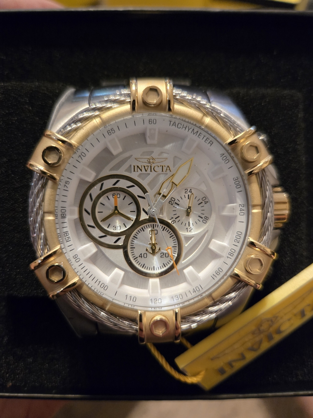 Invicta Men's Silver and Gold-Tone Chronograph Cable Bezel Watch